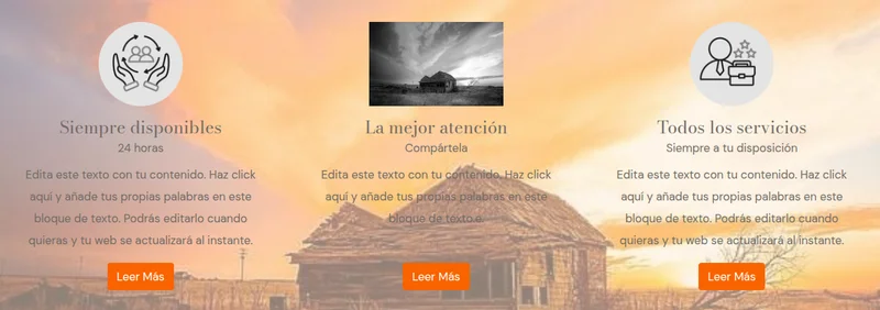 Tarjetas de un bloque sin la opción Fondo de tarjetas activada