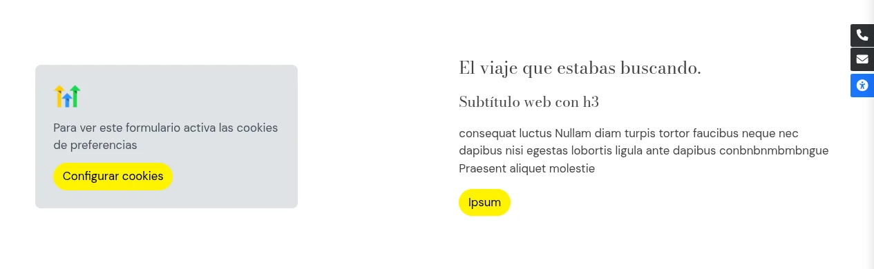 Aviso en la web para activar las cookies de preferencias y ver el formulario